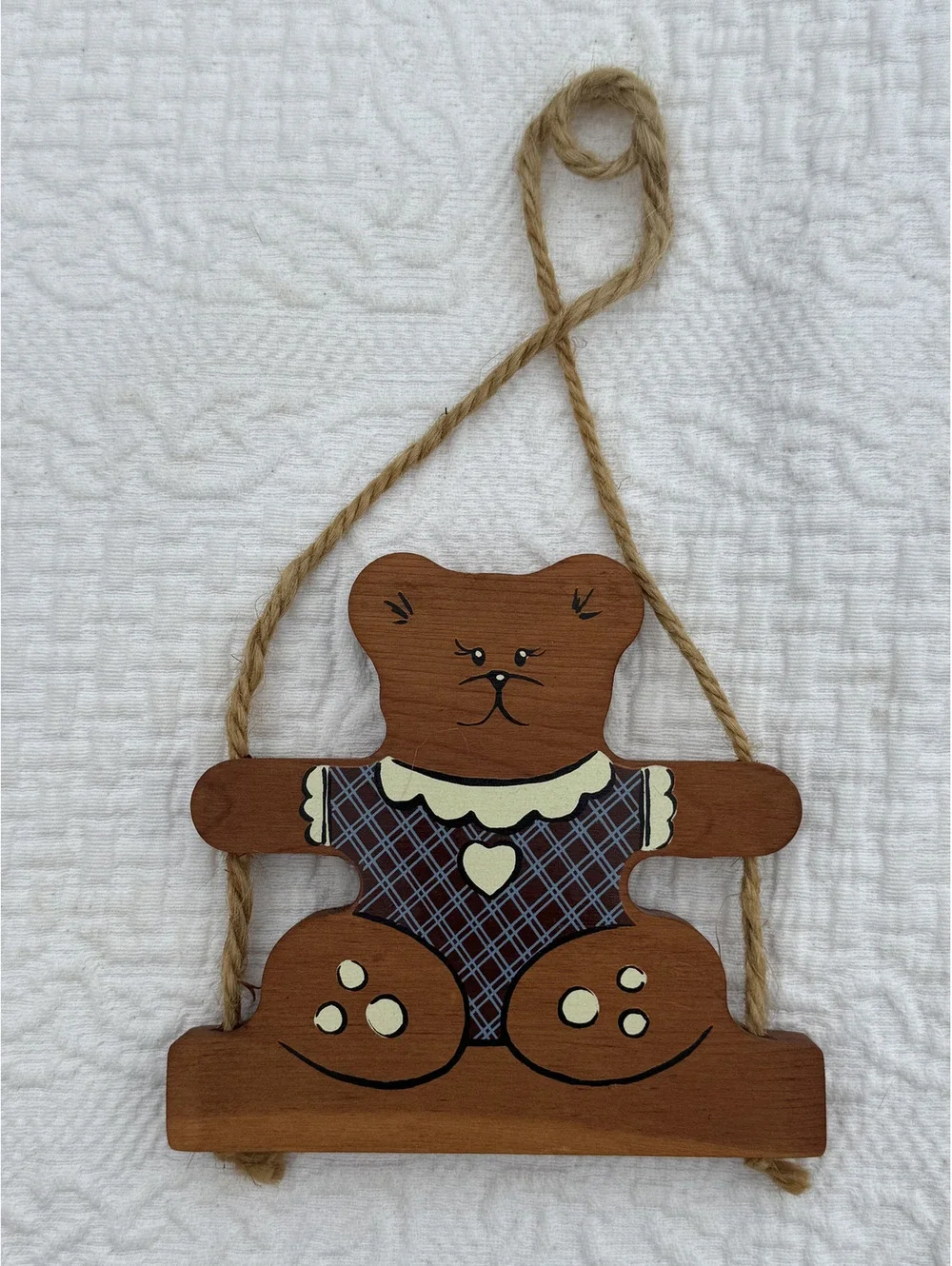 Vintage Cottage Core Pair of Wooden Teddy Bear Wall Hangings